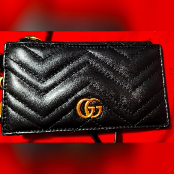 Authentic Gucci GG Marmot Card Case with Strap Black Leather - Picture 1 of 6